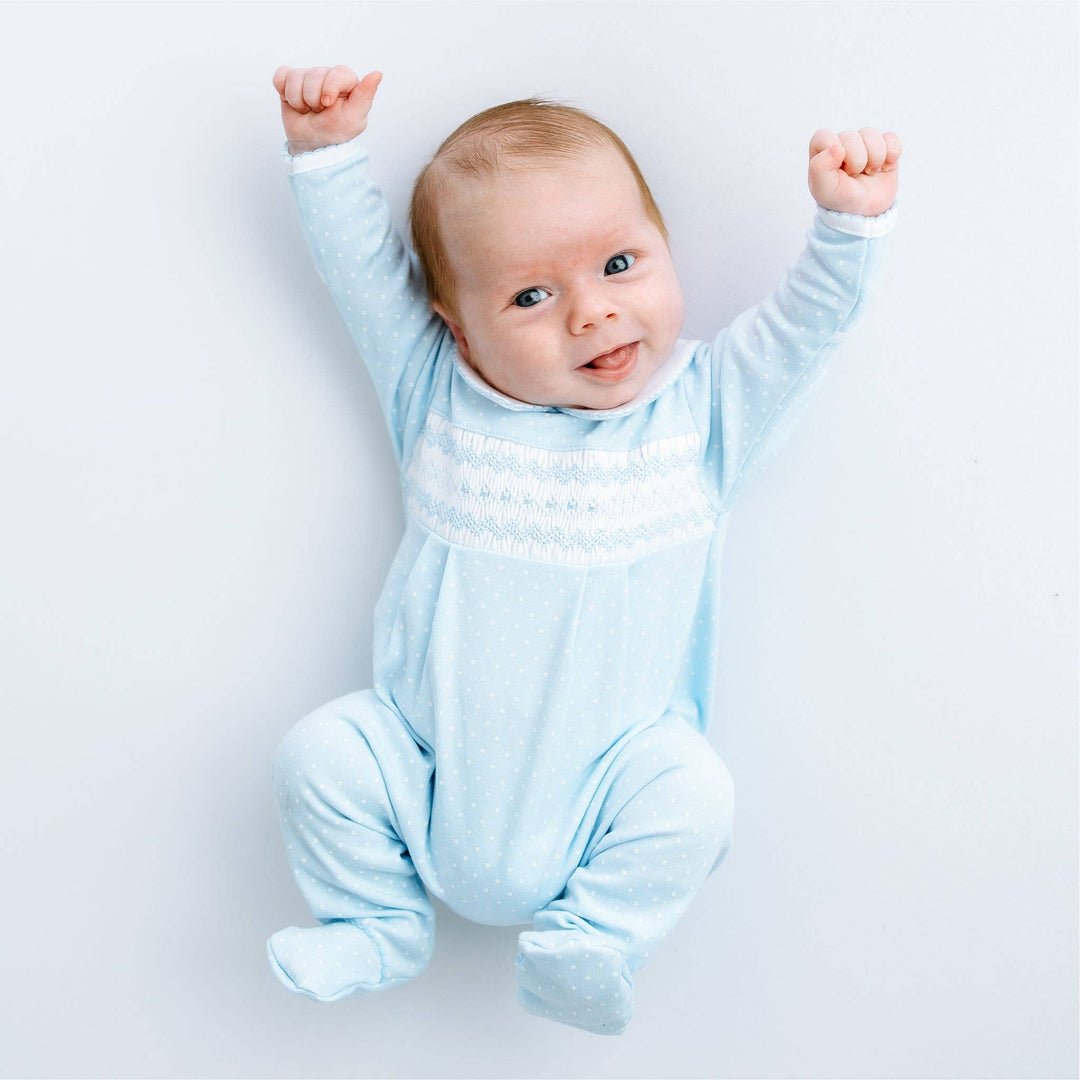 Luca's Classics Smocked Footie - Light Blue
