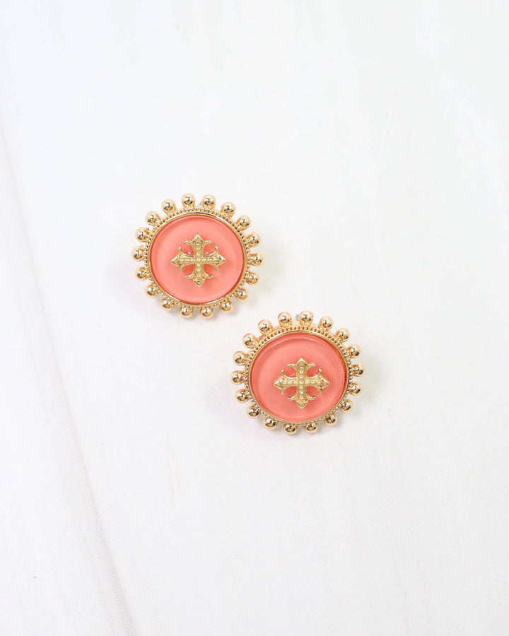 Kempsey Coin Stud Earring Coral