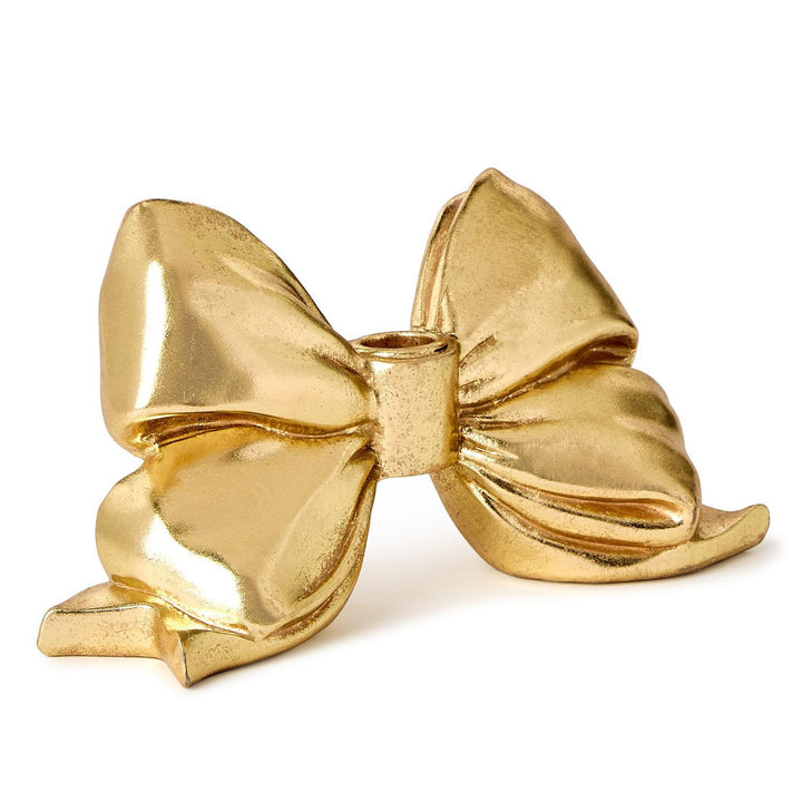 Large Gold Bow Taper Candleholder