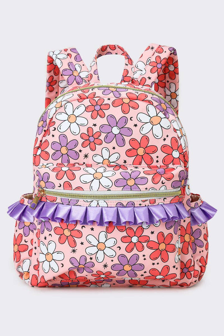 Flower Printed Girls Ruffle Backpack