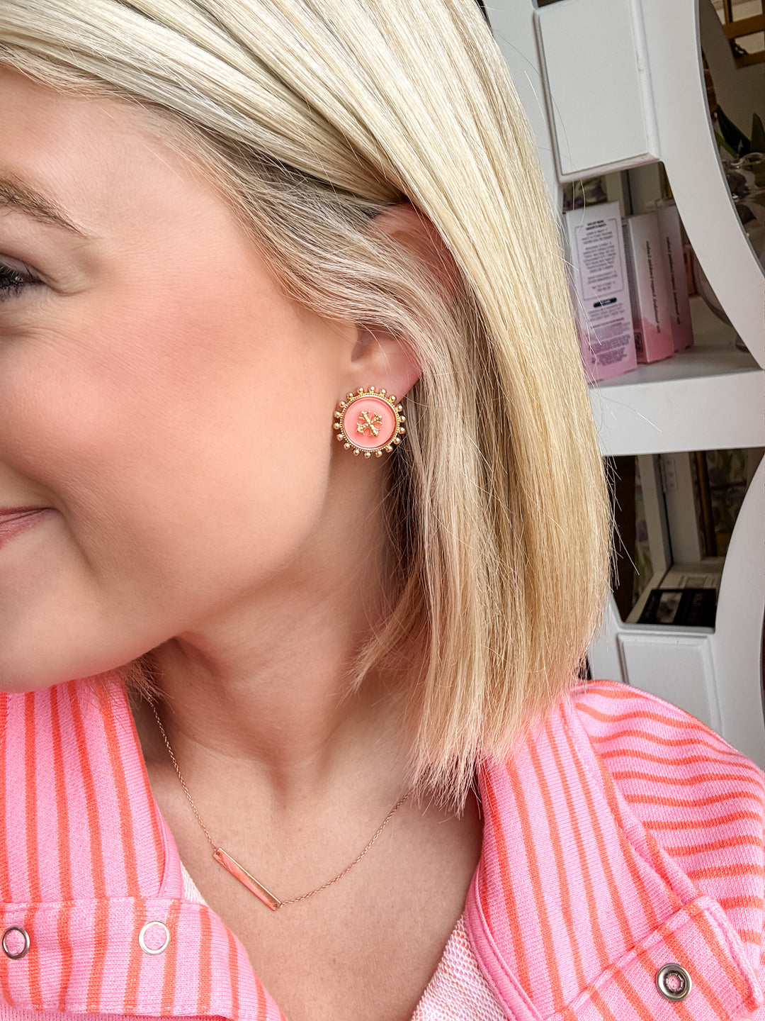 Kempsey Coin Stud Earring Coral