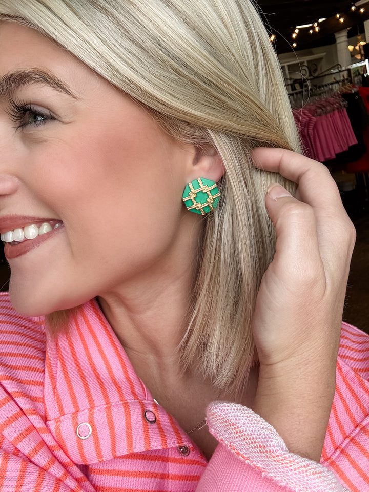 Avril Octagon Post Earring Green