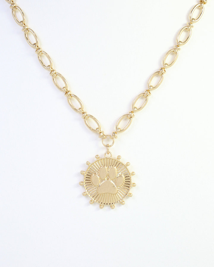 Carmen Coin Necklace Paw Print Worn Gold