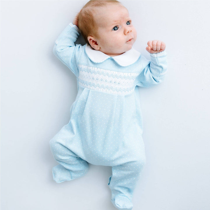 Luca's Classics Smocked Footie - Light Blue